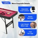 e 48In Pool Billiard Game Table W/2 Cue Sticks, 16 Balls, Triangle, Chalk Foldable Pool Table for Kids Family (Red) - Image 5