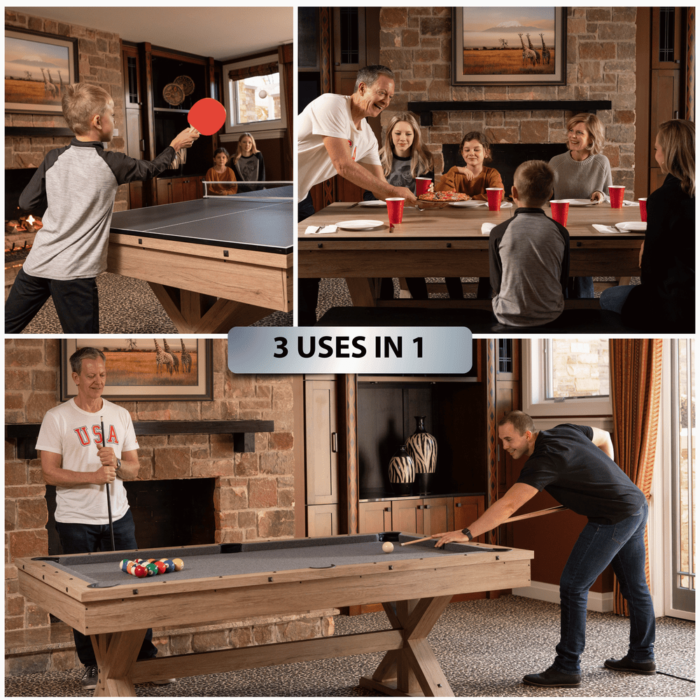 Freetime Fun The Rockford 7' Multi-Game Table in Rustic Oak with Grey Felt - Image 8