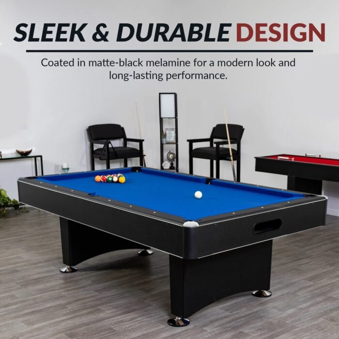 Hustler 7-Foot Pool Table with Blue Felt, Internal Ball Return System, Easy Assembly, Pool Cues and Chalk - Image 7
