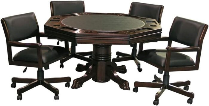 3-In1 Combination Game & Dining Table Set with 4 Rocker-Swivel Chairs- (Mahogany Finish) - Image 3