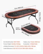Foldable Poker Table, 8 Player 72 in Folding Casino Leisure Table with Padded Rails and Cup Holders, Oval Portable Game Tables with Felt & Metal Legs, for Texas Holdeem Game and Blackjack - Image 5