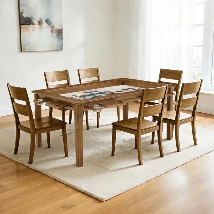 Solid Wood Board Game Table for 4–6 with Removable Top, 54" X 31" Gaming Surface, Game Mat, 6 Cup Holders & Hobby Tray – Convertible Gaming and Dining Table for D&D , Card Game and Puzzle - Image 3