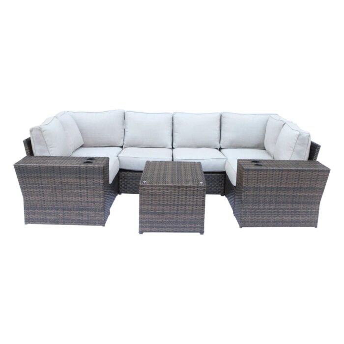 Outdoor Wicker Sectional With Weather Resistant Cushions And Table - Image 6