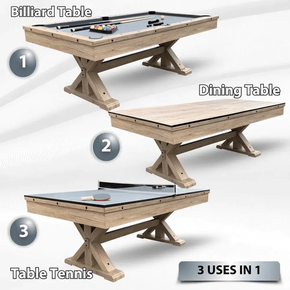 Freetime Fun Rockford 7-foot multi-game pool dining table with benches in rustic oak farmhouse style
