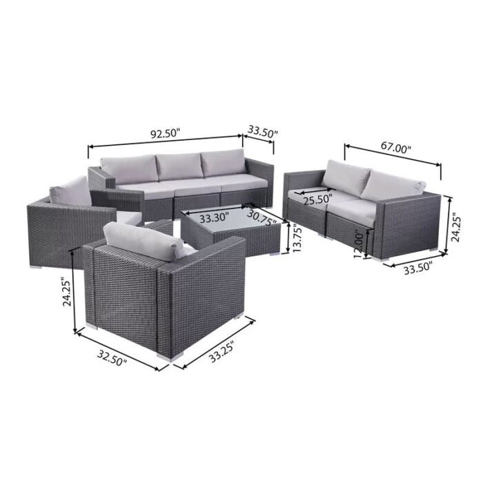 7 Person Outdoor Seating Group With Cushions - Gray / Silver - Image 3