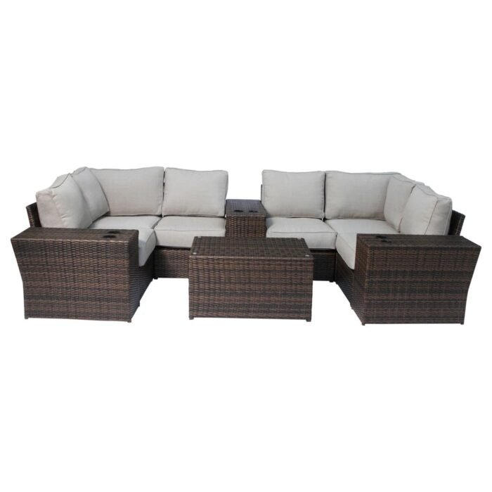 Wicker Outdoor Sectional With Weather Resistant Cushions And Table - Image 2