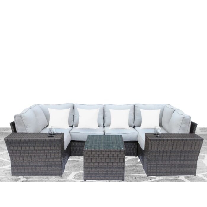Outdoor Wicker Sectional With Weather Resistant Cushions And Table - Image 24
