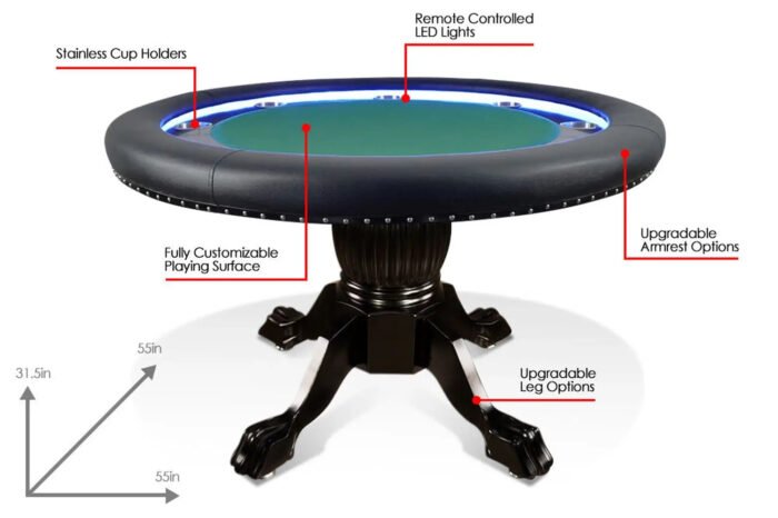 BBO Ginza Round – LED Poker Table for 8 with Dining Option - Image 6