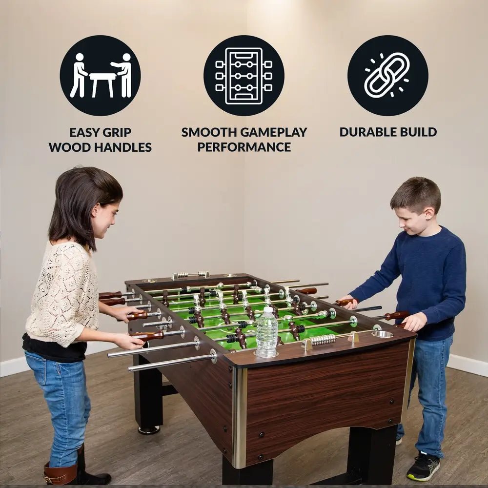 Hathaway Primo 56-in soccer foosball table with espresso MDF cabinet and chrome steel rods