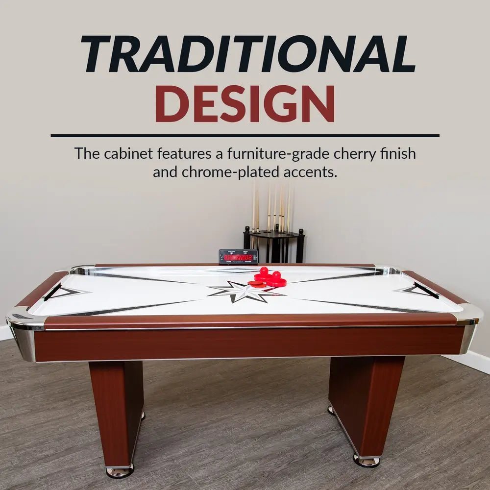 Hathaway Midtown 6-foot air hockey table in cherry wood-tone finish with LED scoring