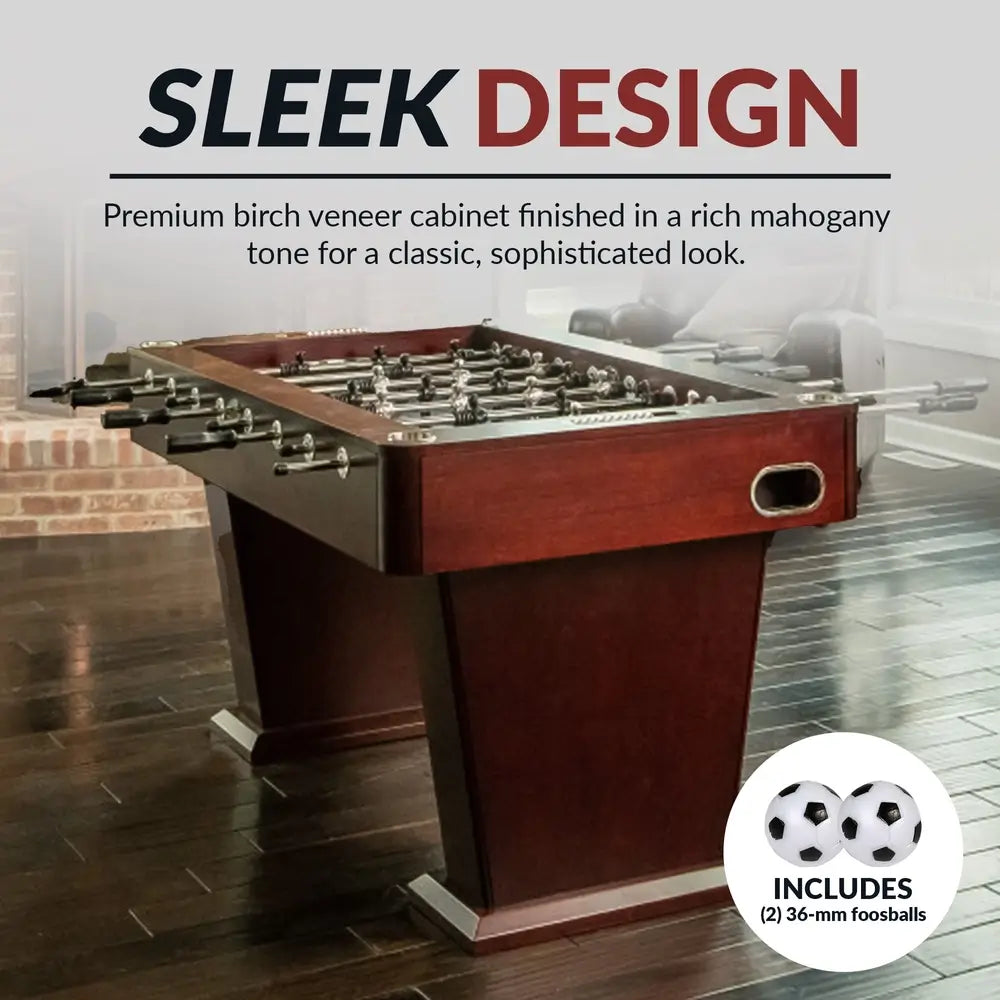 Hathaway Millennium 55-in foosball table in mahogany finish with pedestal base and hardwood handles