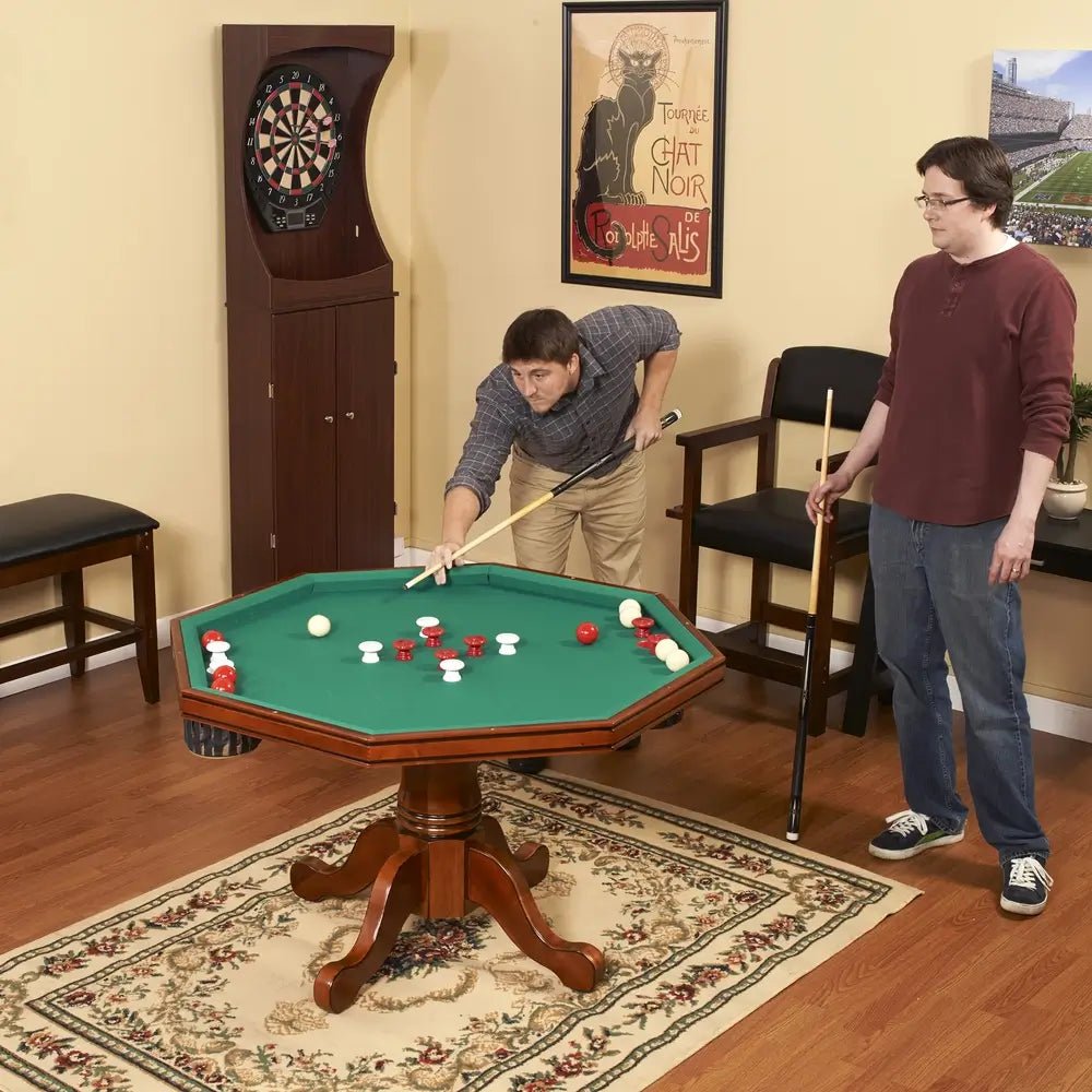 Kingston dark oak 3-in-1 poker dining and bumper pool table set with leatherette chairs