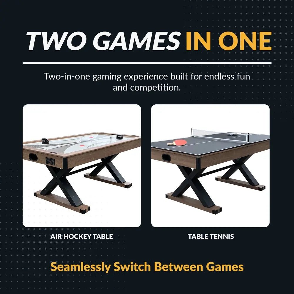 Excalibur 6-foot air hockey table with table tennis top conversion in farmhouse finish