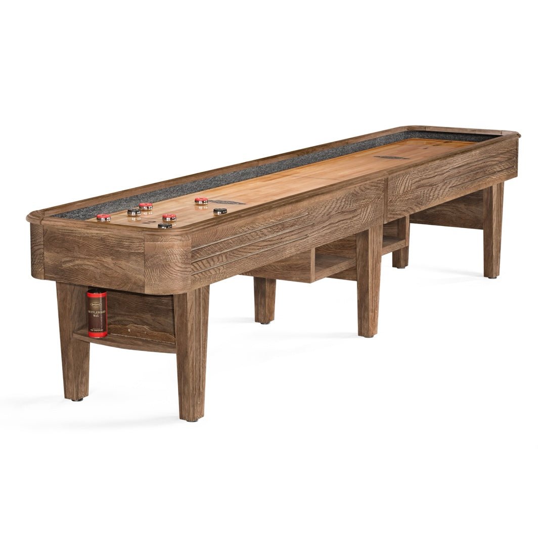 BrunswickAndoverRDBShuffleboardTable_71513a55-e8eb-4b02-bee7-faf4f59ce8b1 Brunswick Andover 14ft Shuffleboard Table - Rustic Dark Brown - Image 1
