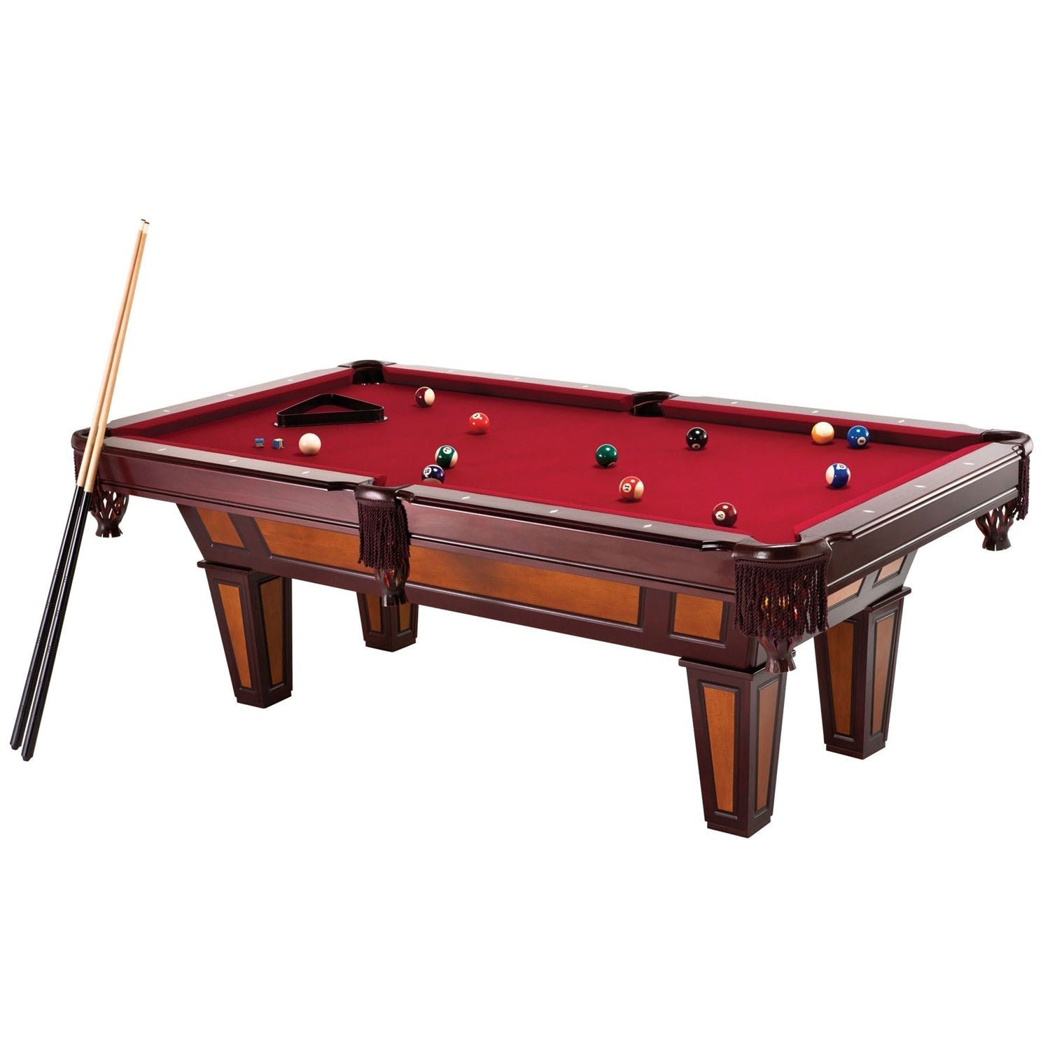 FC7FTR1067-2 7 Ft Pool Table with Red Burgundy Wool Top and Fringe Drop Pockets - Image 1