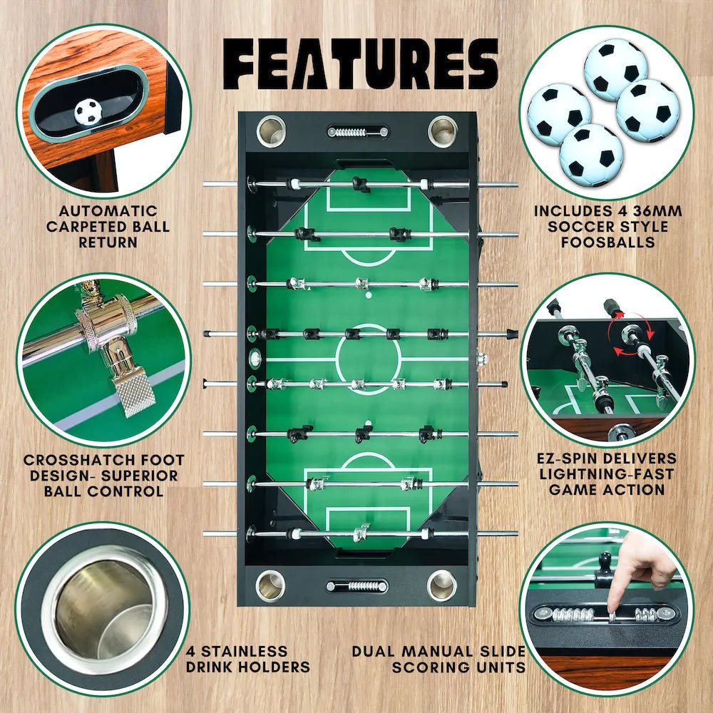 True Roll playfield and EZ SPIN rod action on Freetime Fun Avenger RF4300 foosball table