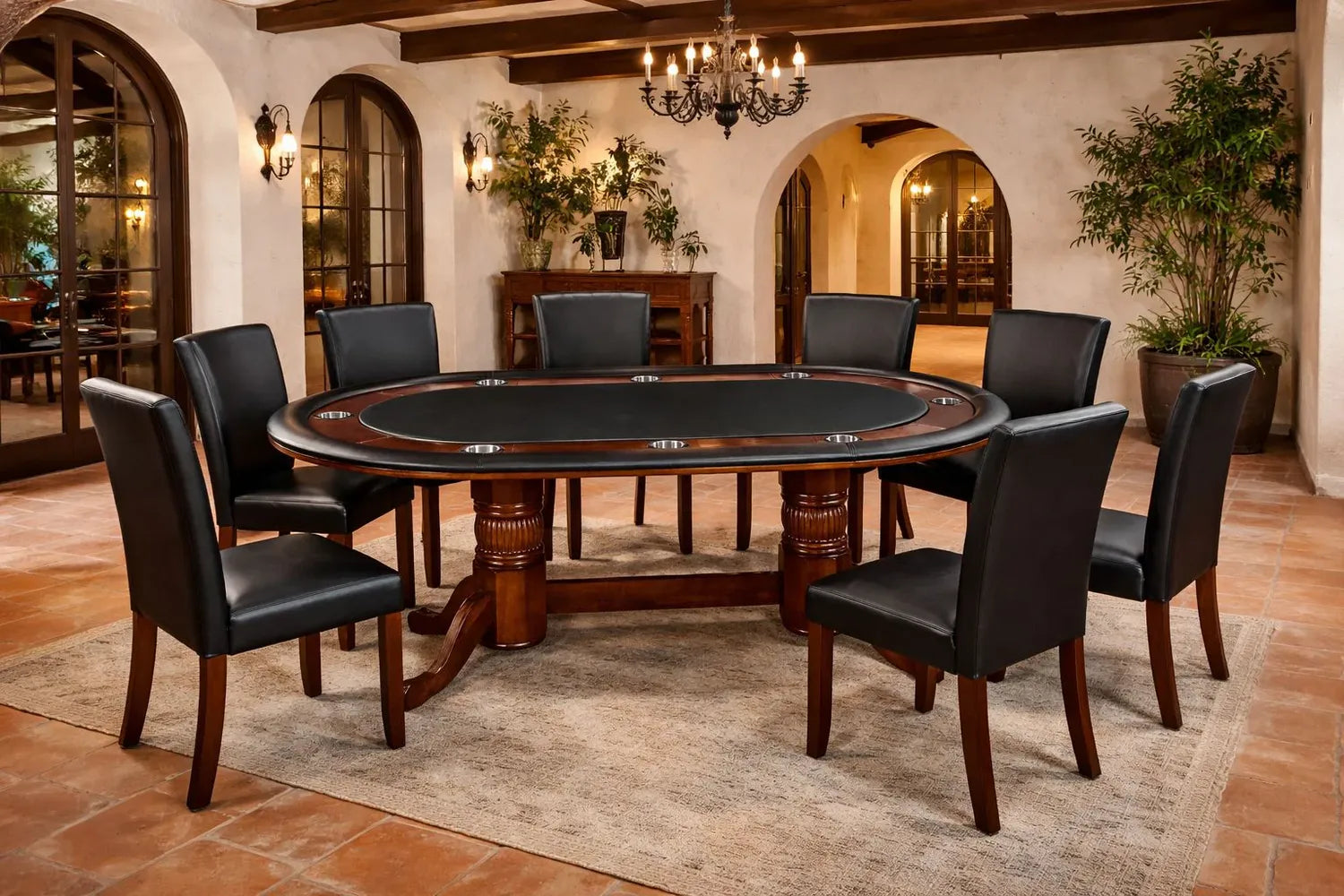 RAM Game Room GTBL84 ET Texas Hold'em poker table English Tudor finish padded vinyl playing surface