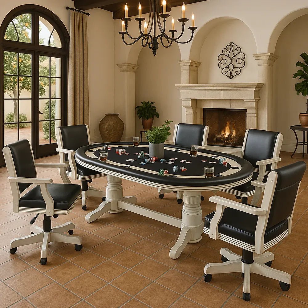 RAM Game Room GTBL84 AW Texas Hold'em poker table antique white finish padded vinyl playing surface