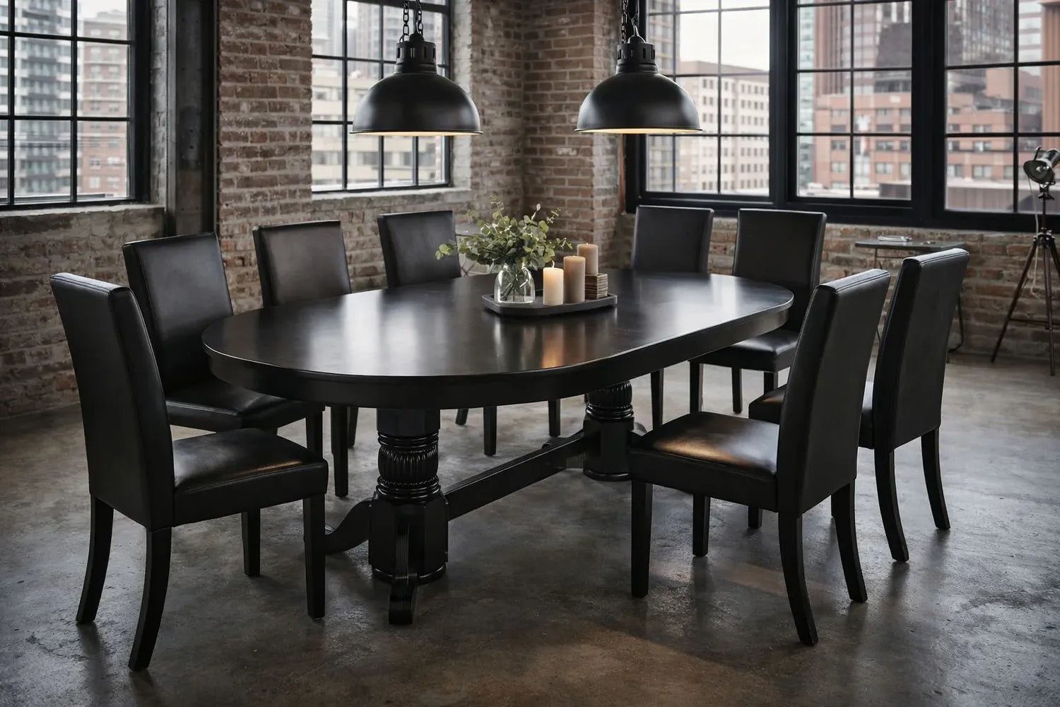 RAM Game Room GTBL84 BLK black Texas Hold'em table dining top set lifestyle image