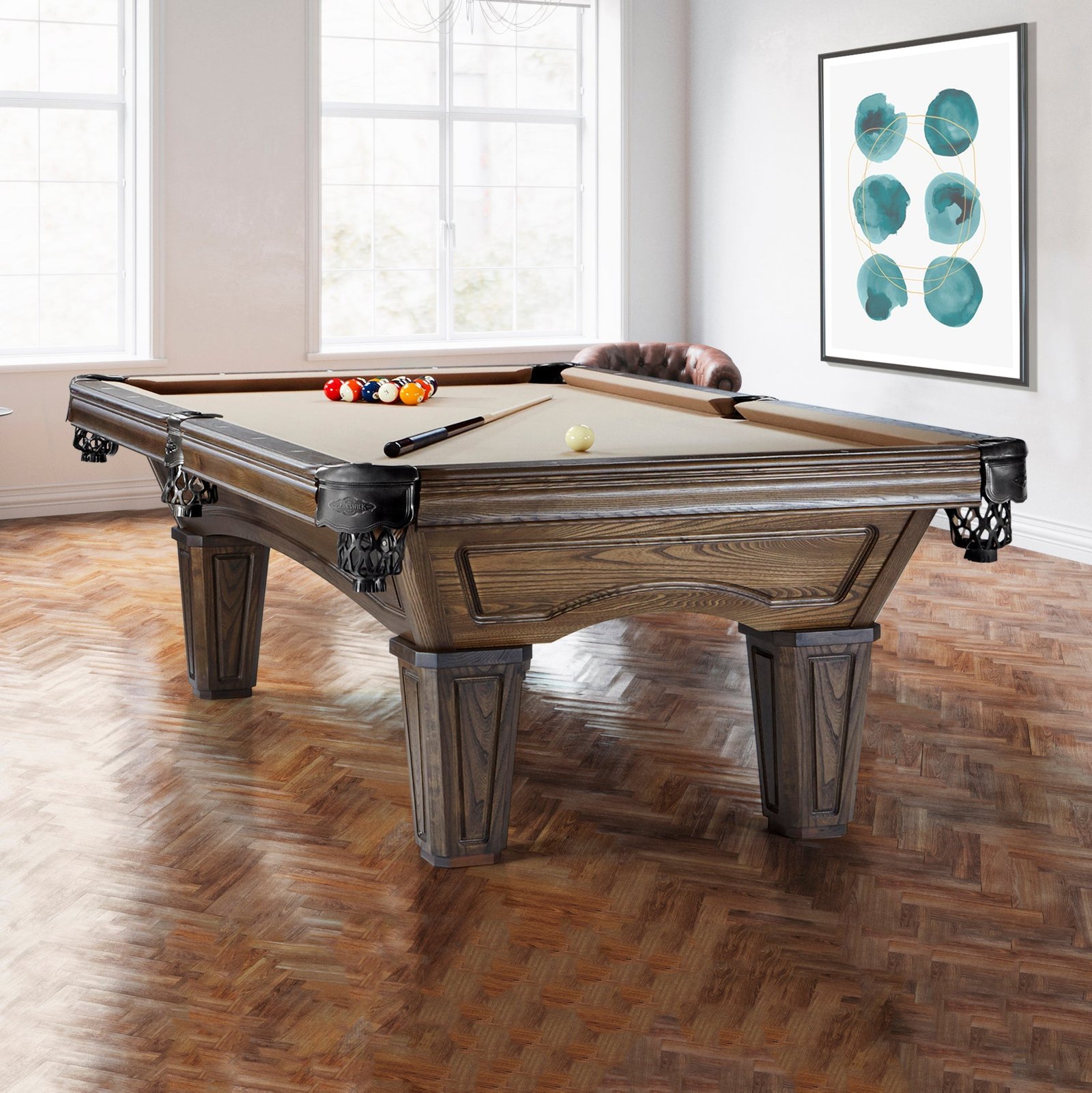 GlenwoodCoffeeBTEnviroinmentImage-Blackpockets Brunswick Glenwood 7ft American Pool Table with Tapered Leg - Coffee - Image 1