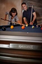 Brunswick Billiards Gold Crown VI 9' Slate Pool Table in Skyline Walnut/Espresso w/ Gully Return - Image 15