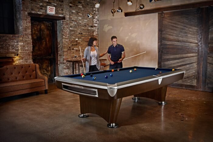 Brunswick Billiards Gold Crown VI 9' Slate Pool Table in Skyline Walnut/Espresso w/ Gully Return - Image 7