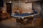 Brunswick Billiards Gold Crown VI 9' Slate Pool Table in Skyline Walnut/Espresso w/ Gully Return - Image 4