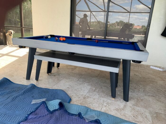 Playcraft Santorini 8’ Outdoor Slate Pool Table with Optional Dining Top Benches and Ping Pong - Image 4