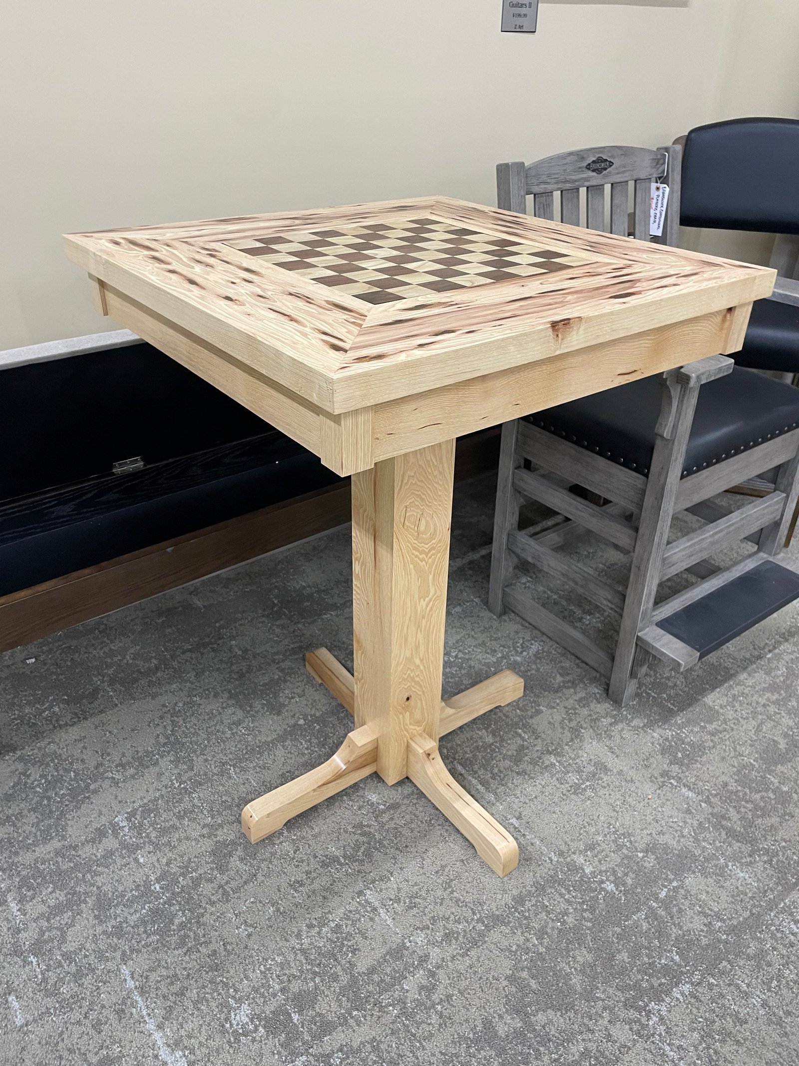 IMG_6096 Hand-Made in Hanover County Bark Inclusion Checkerboard Pub Table w/ Cedar Drawers - Image 1