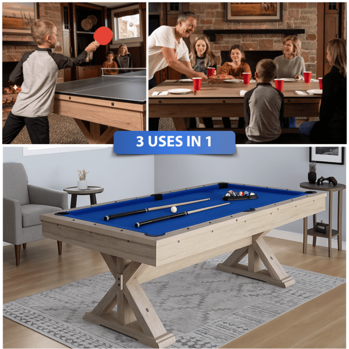 Freetime Fun The Rockford 7' Multi-Game Table in Rustic Oak with Blue felt - Image 4