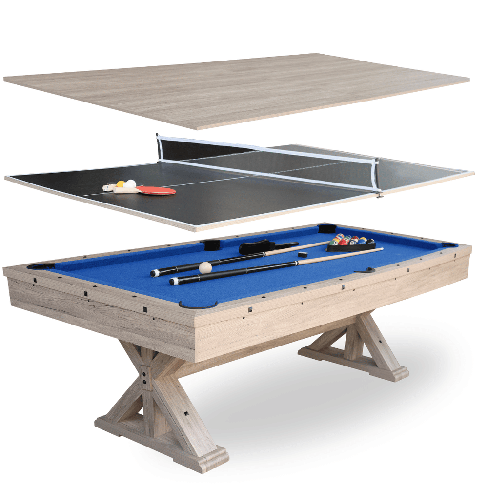 Multi-Game-Table-Main__17756.1746654415_e210741a-58f9-4b3c-90b2-63d2c8675f7e Freetime Fun The Rockford 7' Multi-Game Table in Rustic Oak with Blue felt - Image 1