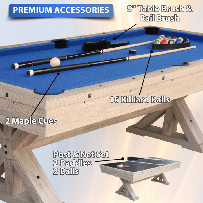 Freetime Fun The Rockford 7' Multi-Game Table in Rustic Oak with Blue felt - Image 3
