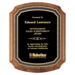 American Walnut Plaque with Black/Gold Florentine Border Textured Black Plate