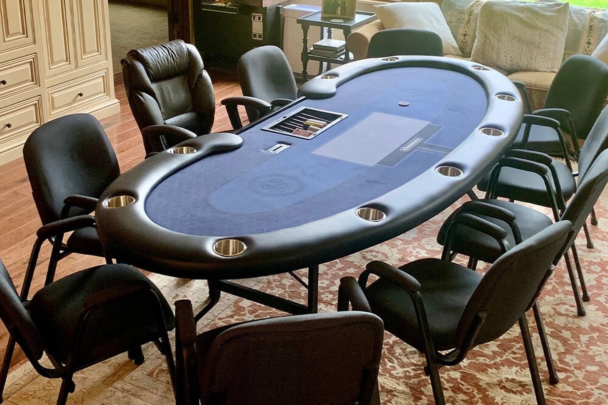 BBO Prestige 10 player foldable poker table with dealer seat and padded rail