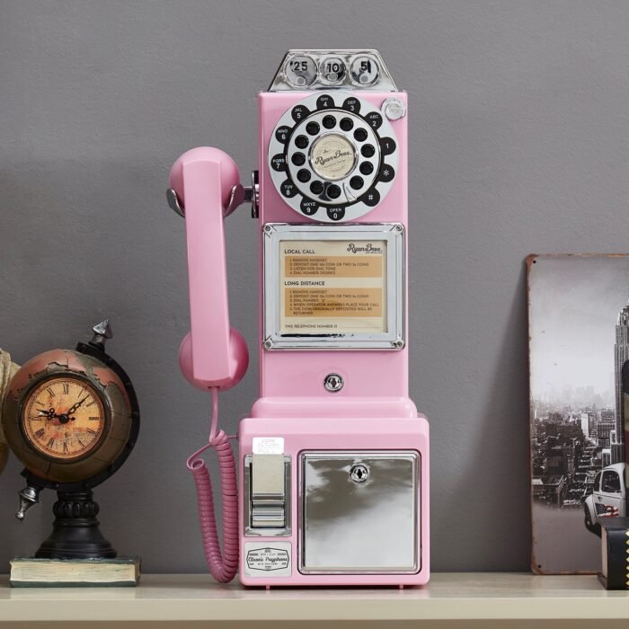 Ryan Bros. American Retro 1950's Payphone with Coin Bank - Pink - Image 2