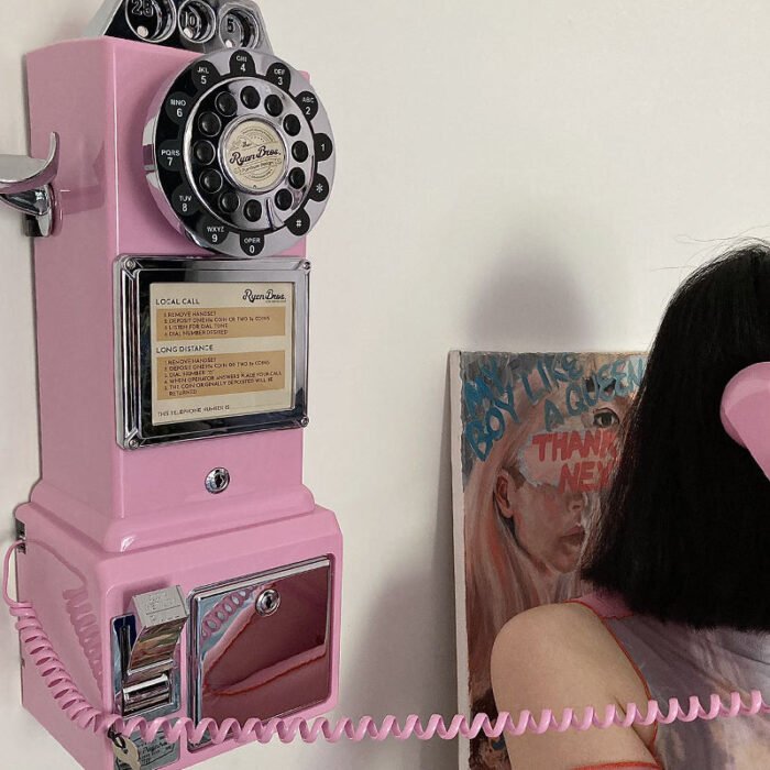 Ryan Bros. American Retro 1950's Payphone with Coin Bank - Pink - Image 10