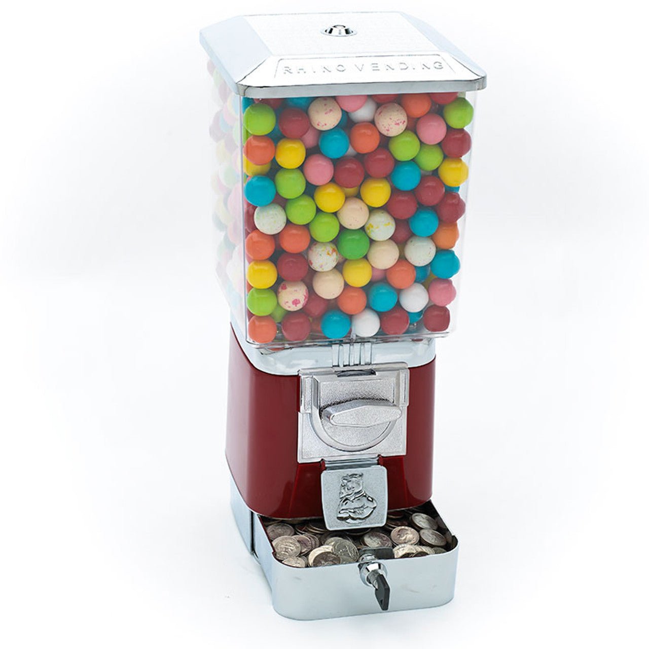 Rhino Pro Metal Red Vending Machine with Gumball Wheel & Cash Box - 25 Cent - Image 1