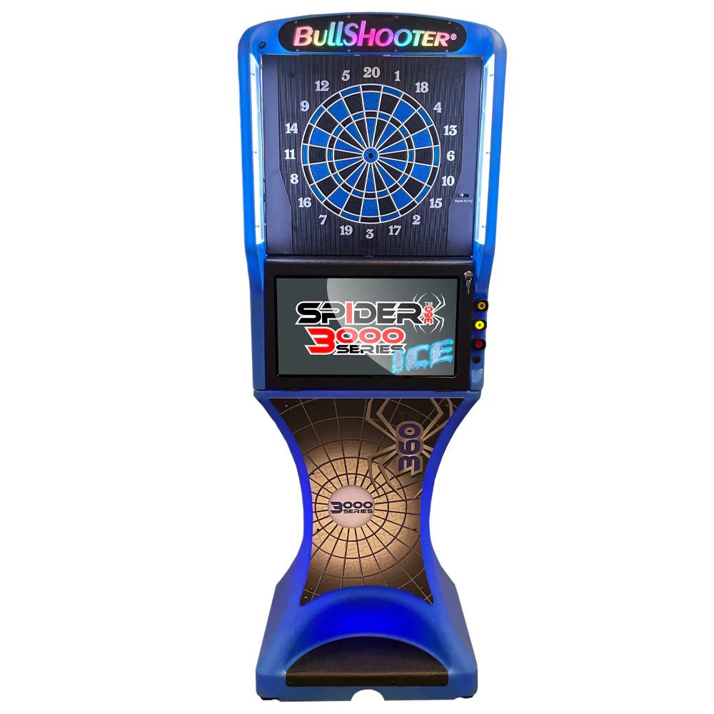 SPIDER3603000SERIESELECTRONICDARTBOARDMACHINEBlueIceS3000-ICE-06_2000x_b1b907b0-ba70-4b8f-bb3b-9d21e5a0bb02 Arachnid Blue Ice Spider360 3000 Series Premium Dual-Head Electronic Dartboard (Touch to Flip) - Image 1