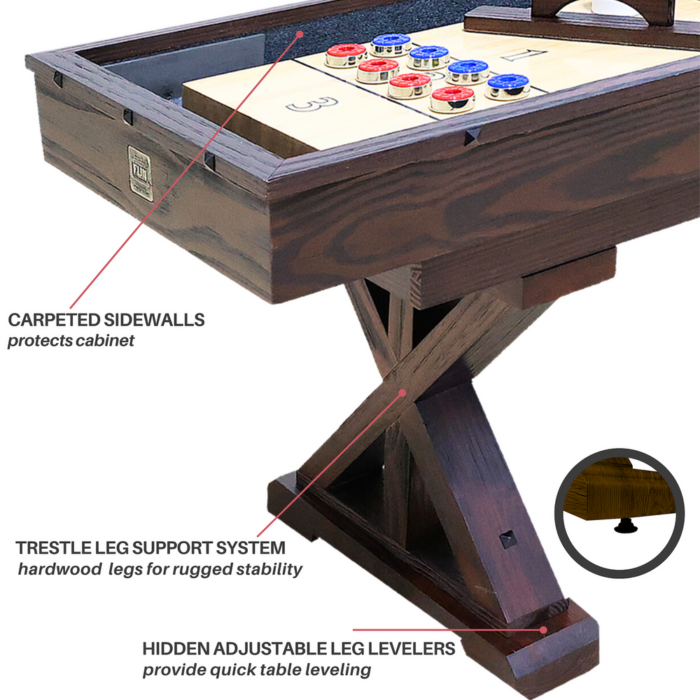 Freetime Fun The Rockford 2-Piece 12′ Upstairs/Downstairs Shuffleboard Table in Espresso - Image 5