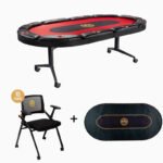 Triton 10 Player Foldable Poker Table + 10 Chairs & Mat
