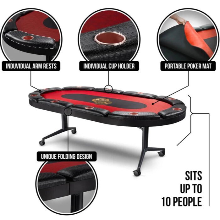 Triton 10 Player Foldable Poker Table + 10 Chairs & Mat - Image 3
