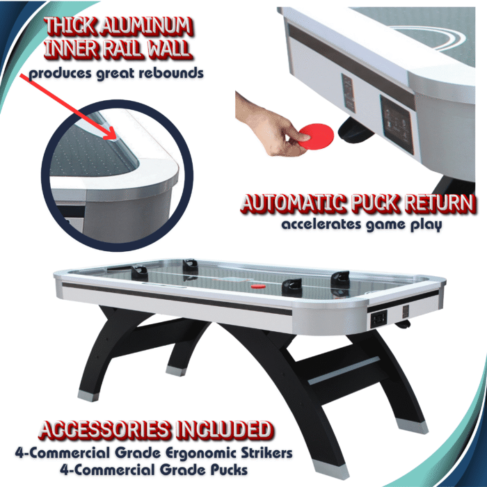 Air Hockey Table 7 Ft Game Table for Adults Light up - Full Size Arcade Air Powered Indoor LED Hockey Table for Game Room W/ Modern Design, Pucks, Paddles - SKU RA1000 - Image 6