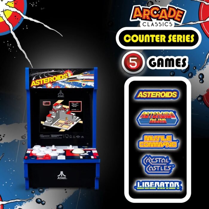 Arcade Classics Atari Asteroids Counter Series Game Machine with 8" Screen and 5 Games - Image 2
