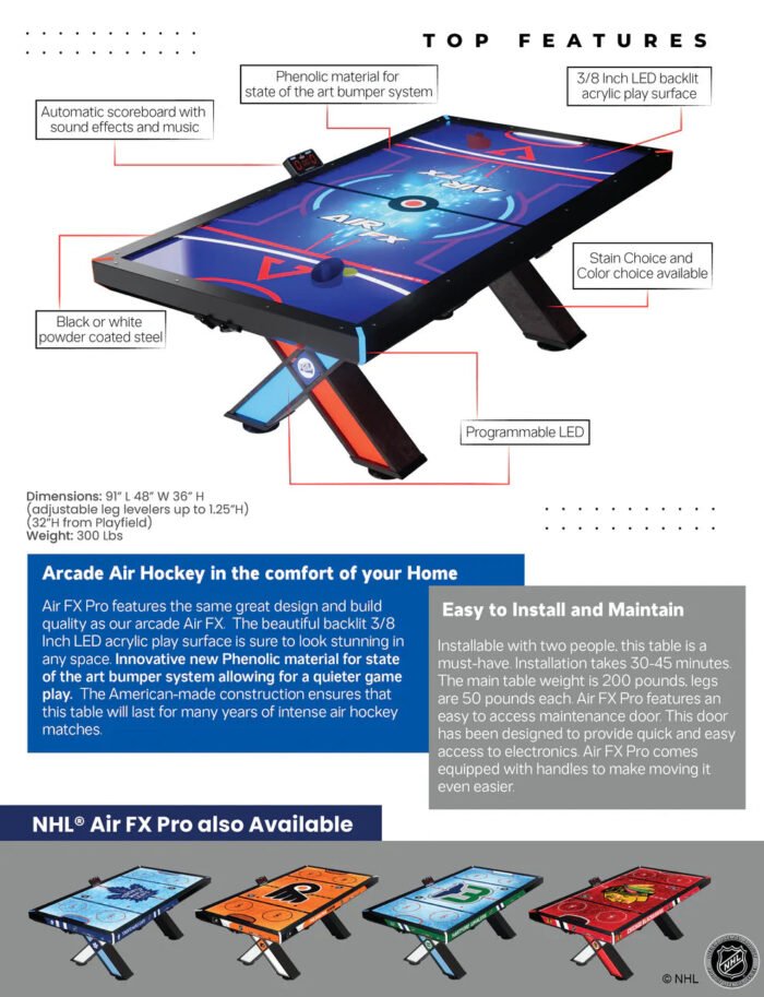 ICE Air FX Pro NHL Team Air FX Pro Full Size Air Hockey and Playfield - Image 41