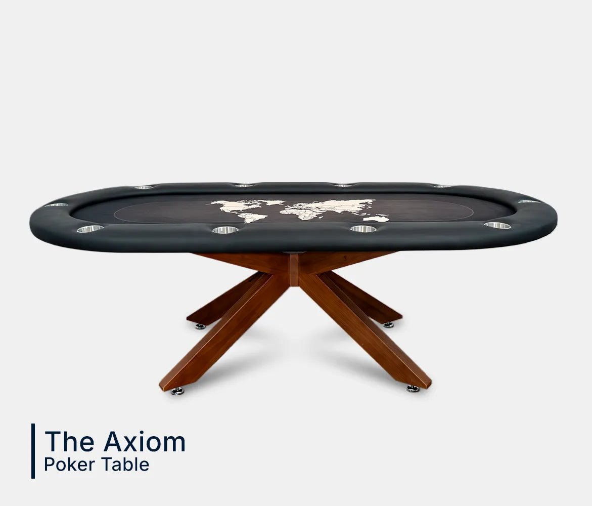 BBO Halo Series The Axiom architectural poker table with X pedestal base in modern interior