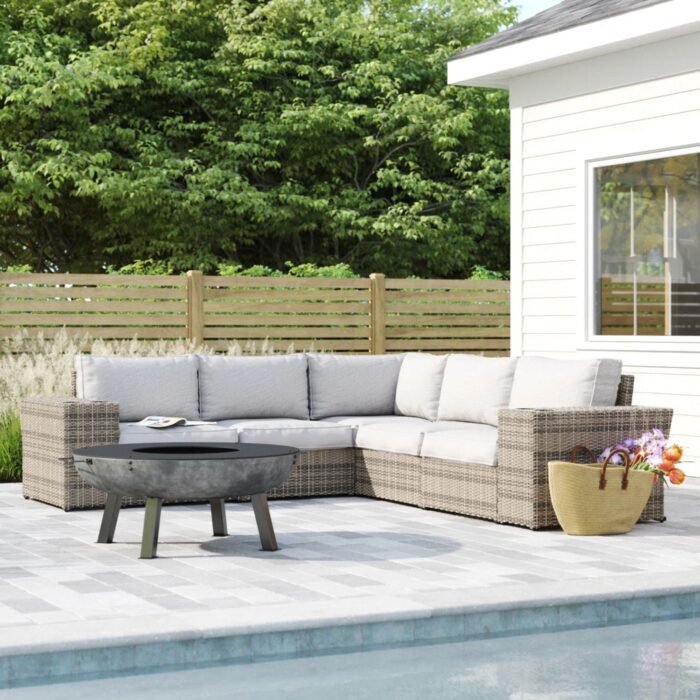 Wide Outdoor Wicker Patio Sectional With Cushions & Reversible Design - Gray - Image 3