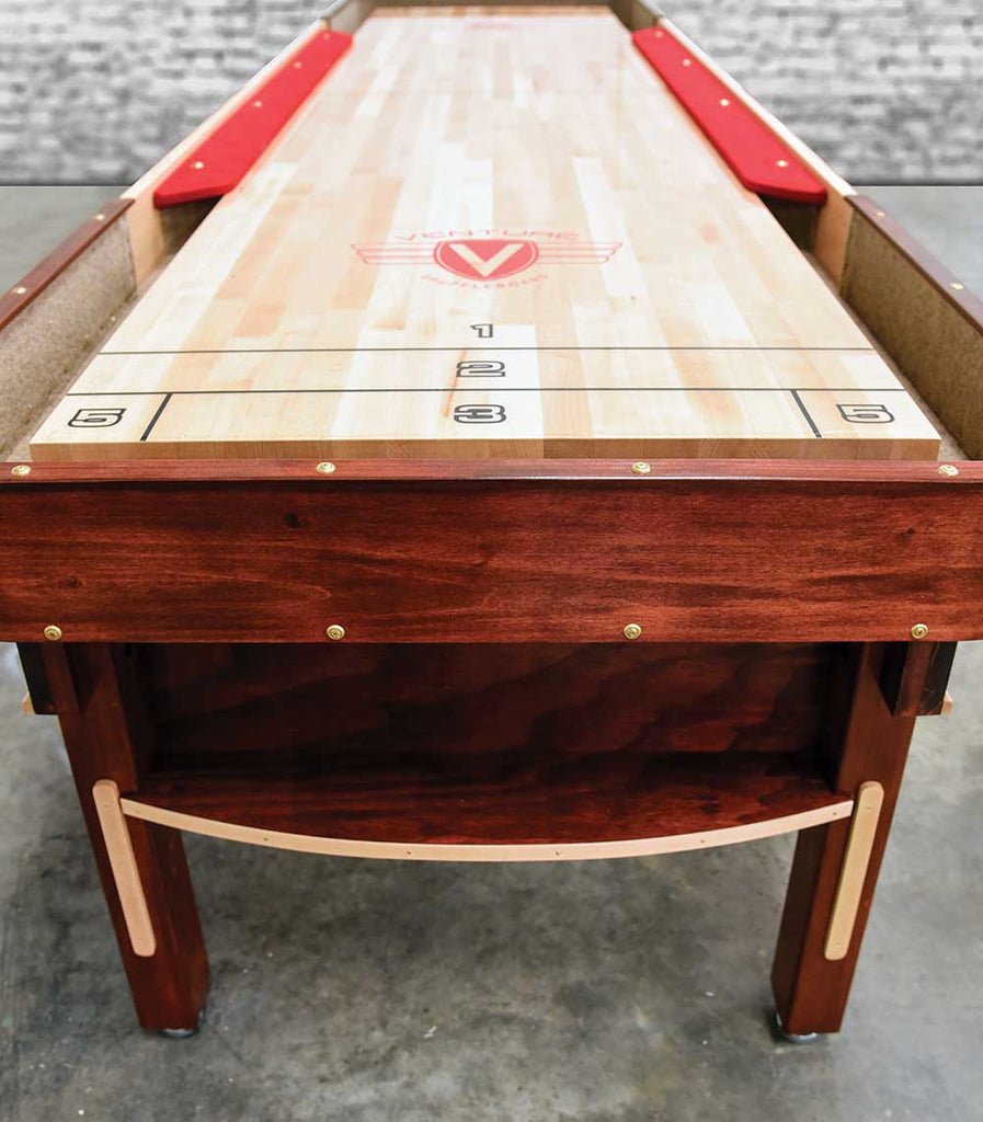 Venture Grand Deluxe Cushion 12' Shuffleboard Table with scoring zones and polished surface.