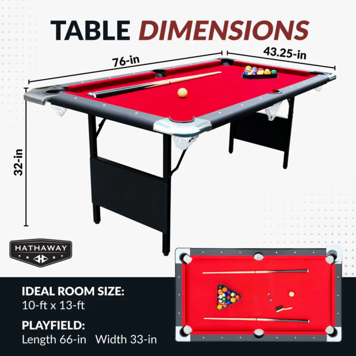 Carmelli Fairmont 6’ Portable Pool Table - Black with Red Felt - Image 2