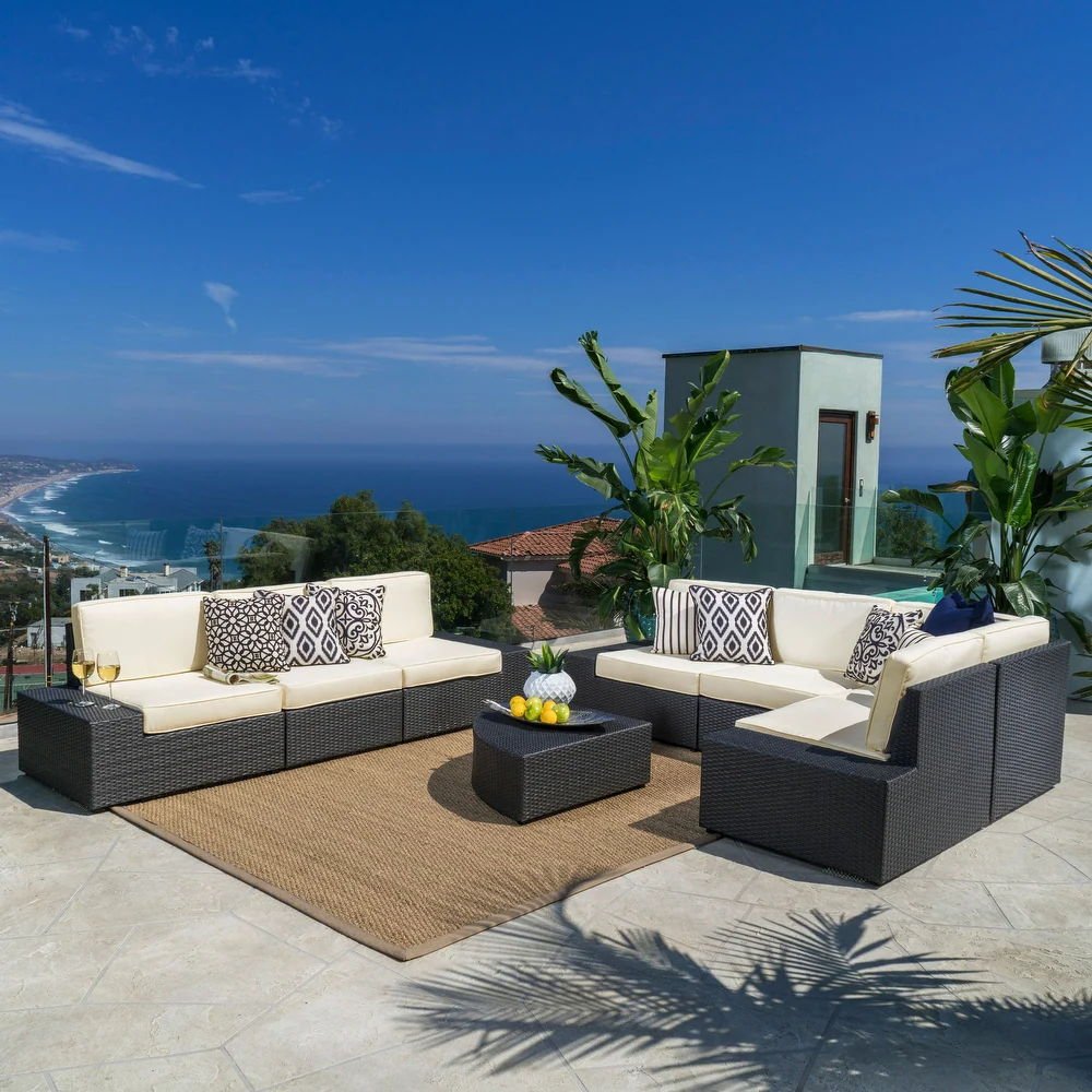 d37e7f13-12e9-4454-9174-e97ac003dce6 Santa Cruz - 8 Piece Outdoor Sectional Set - Dark Brown - Image 1