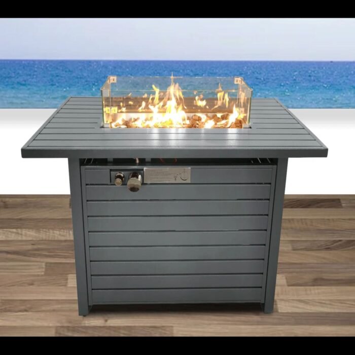 Propane Fire Pit Table With Lid - Gray - Image 5